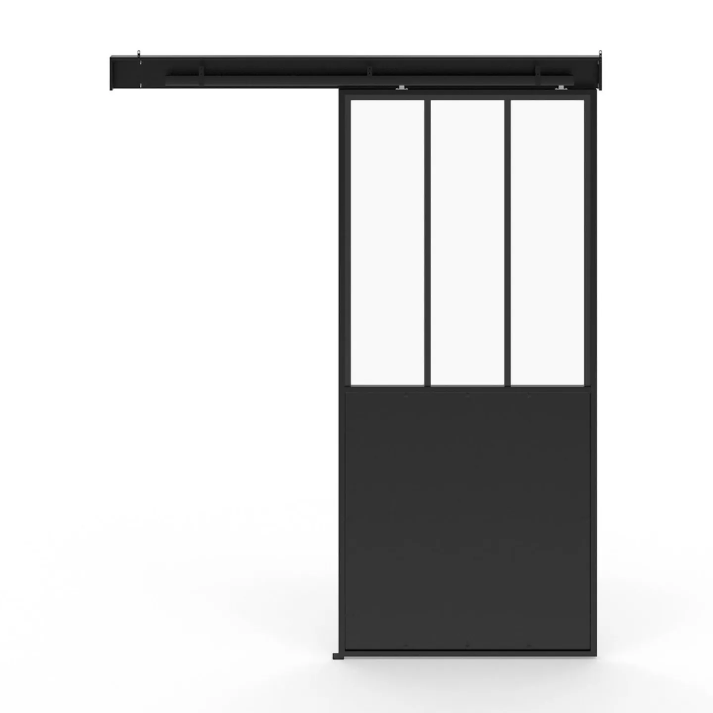 Kit porte coulissante vitrée verre trempé en métal avec MDF*IDMarket Online