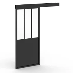 Kit porte coulissante vitrée verre trempé en métal avec MDF*IDMarket Online