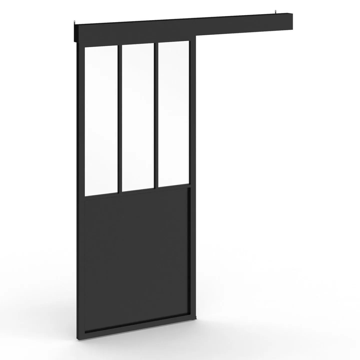 Kit porte coulissante vitrée verre trempé en métal avec MDF*IDMarket Online