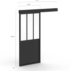 Kit porte coulissante vitrée verre trempé en métal avec MDF*IDMarket Online