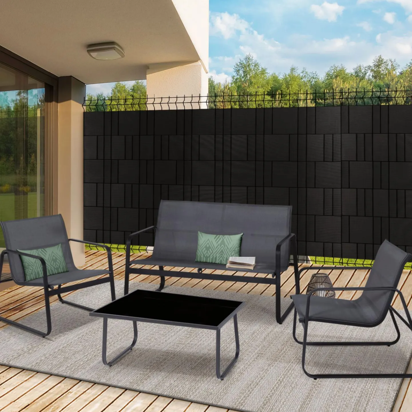 Lamelles occultantes PVC noir 35m pour grillage rigide*IDMarket Online