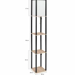 Lampadaire industriel en bois noir avec étagères bois clair et abat-jour blanc*IDMarket Outlet