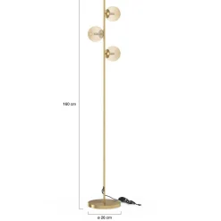 Lampadaire sur pied en métal doré avec 3 abat-jours globe verre*IDMarket Outlet