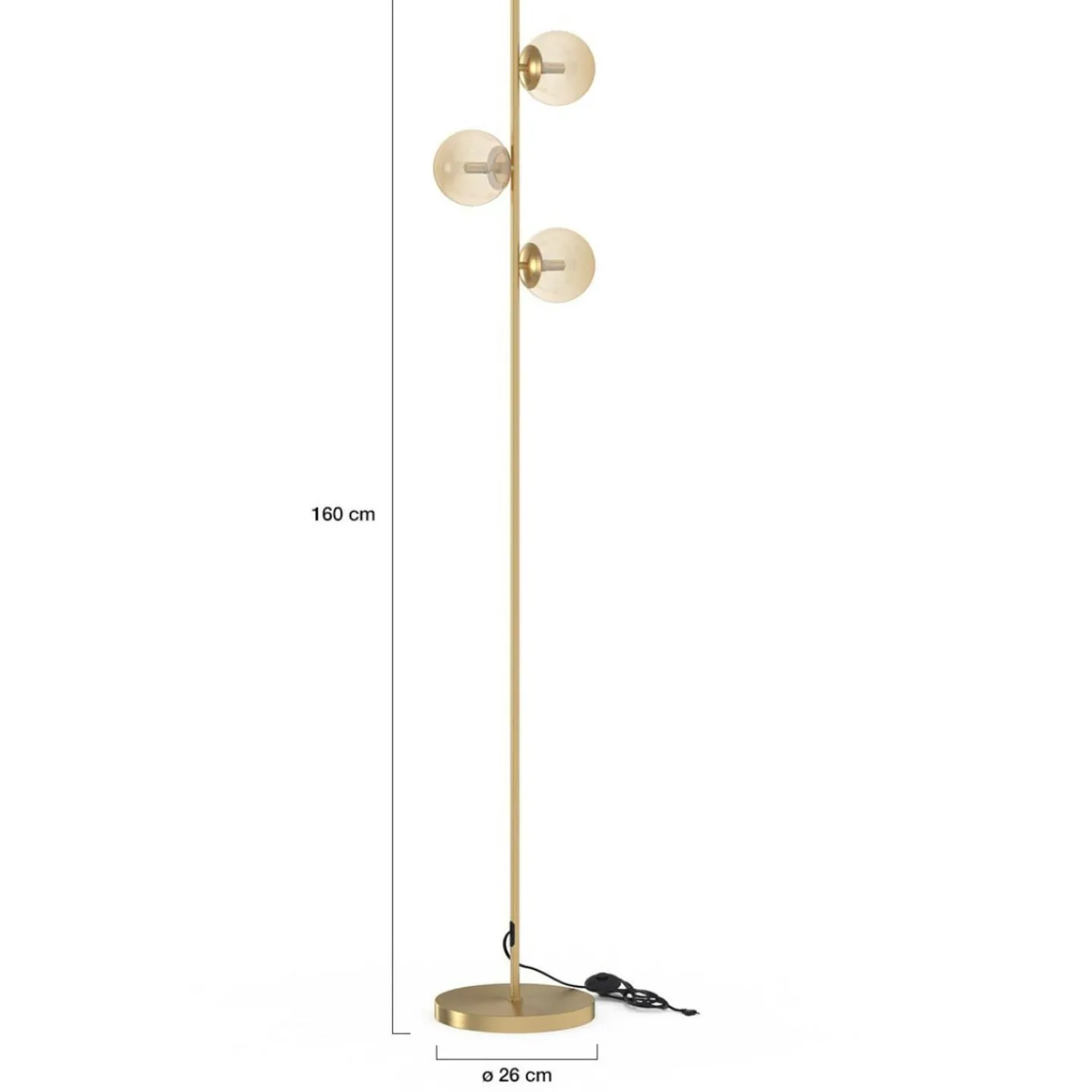 Lampadaire sur pied en métal doré avec 3 abat-jours globe verre*IDMarket Outlet