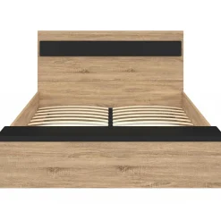 Lit 2 personnes sommier 140x190 cm avec tête de lit et banc coffre bois et noir*IDMarket