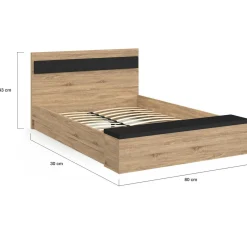 Lit 2 personnes sommier 140x190 cm avec tête de lit et banc coffre bois et noir*IDMarket
