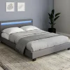 Lit 2 places avec LED 140x190 cm gris*IDMarket Sale