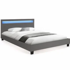Lit 2 places avec LED 140x190 cm gris*IDMarket Sale
