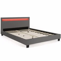 Lit 2 places avec LED 140x190 cm gris*IDMarket Sale