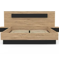 Lit 2 places double coffre 140x190 cm avec sommier et tables de chevet*IDMarket Best