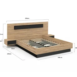 Lit 2 places double coffre 140x190 cm avec sommier et tables de chevet*IDMarket Best