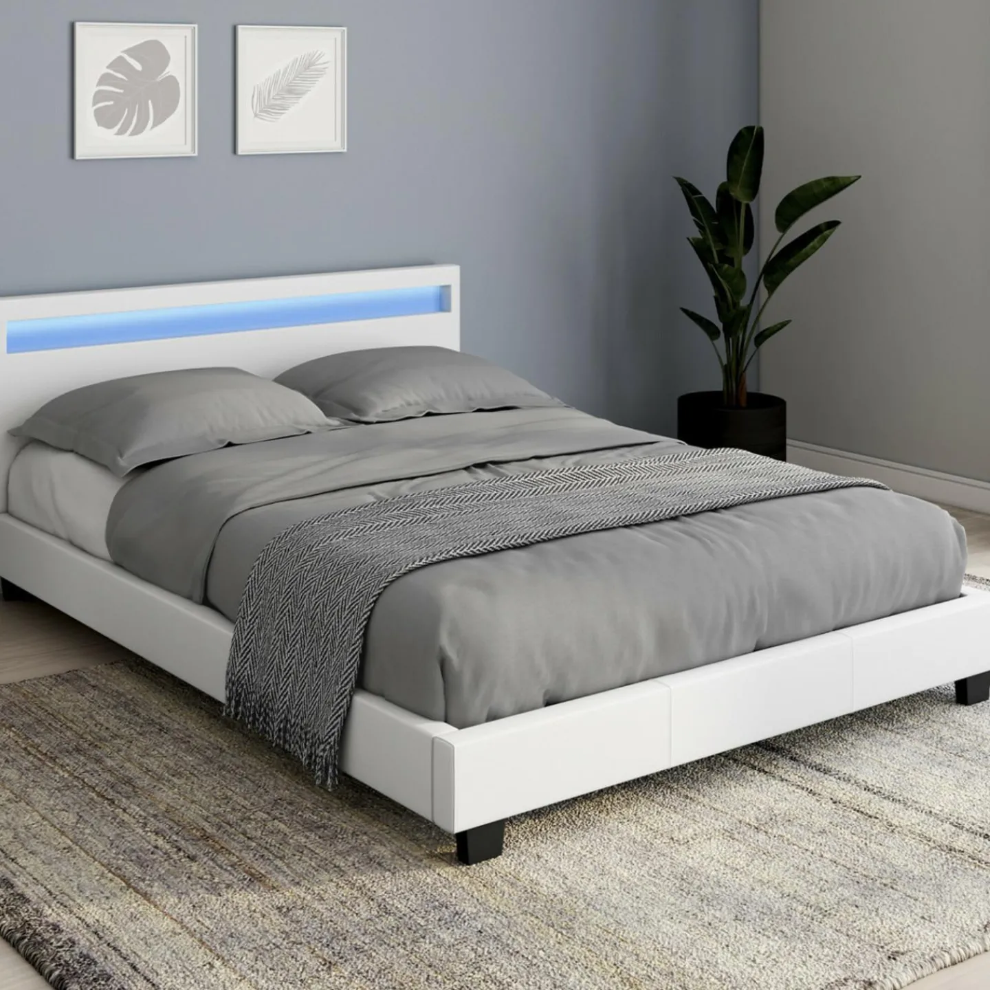 Lit avec LED 140x190 cm blanc*IDMarket New