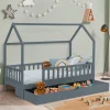 Lit cabane avec tiroir et barrières gris 80x160 cm*IDMarket Outlet