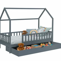 Lit cabane avec tiroir et barrières gris 80x160 cm*IDMarket Outlet