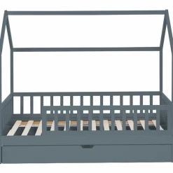Lit cabane avec tiroir et barrières gris 80x160 cm*IDMarket Outlet
