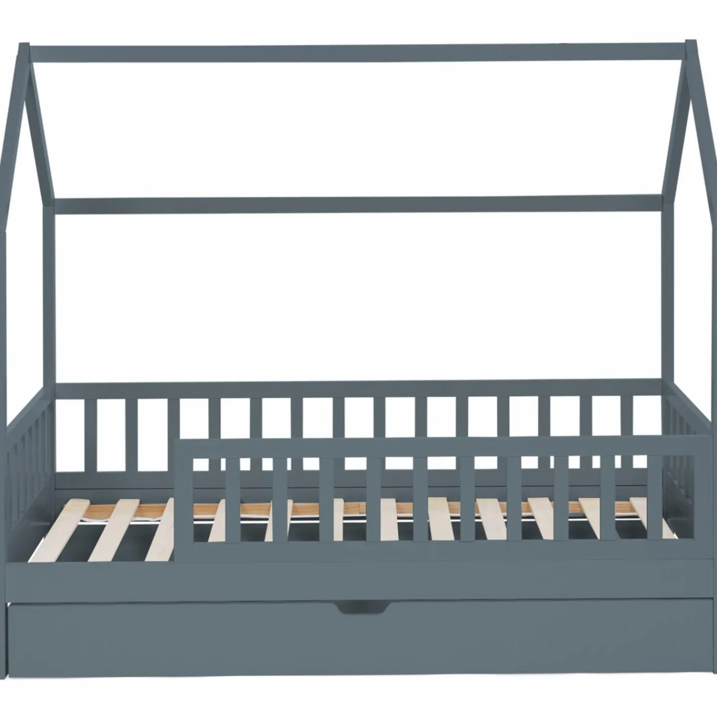 Lit cabane avec tiroir et barrières gris 80x160 cm*IDMarket Outlet