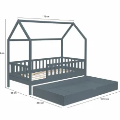 Lit cabane avec tiroir et barrières gris 80x160 cm*IDMarket Outlet