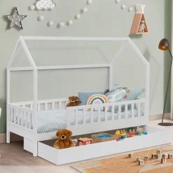 Lit cabane avec tiroir et barrières blanc 80x160 cm*IDMarket Sale