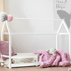 Lit cabane enfant blanc 90 x 190 cm style scandinave*IDMarket