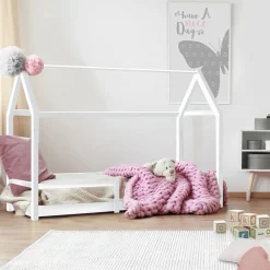 Lit cabane enfant blanc 90 x 190 cm style scandinave*IDMarket