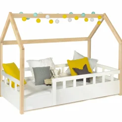 Lit cabane pour enfant blanc et hêtre 80x160 cm*IDMarket Discount