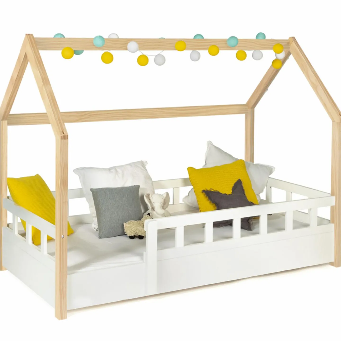 Lit cabane pour enfant blanc et hêtre 80x160 cm*IDMarket Discount