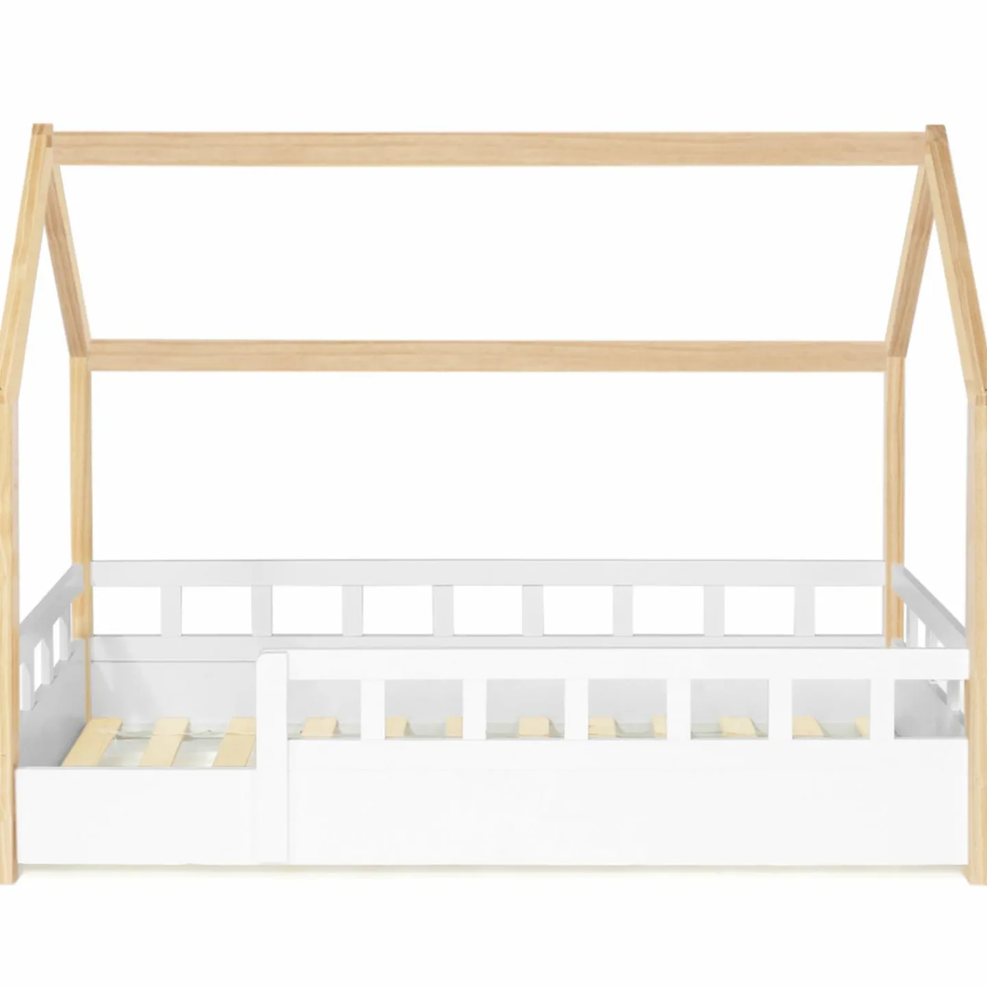 Lit cabane pour enfant blanc et hêtre 80x160 cm*IDMarket Discount