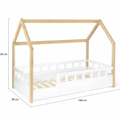 Lit cabane pour enfant blanc et hêtre 80x160 cm*IDMarket Discount