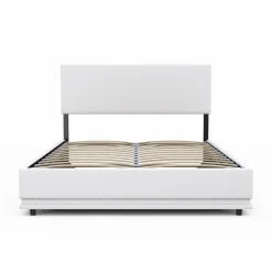 Lit coffre 2 places 140x190 en PVC blanc avec sommier et LED*IDMarket New