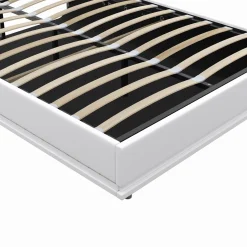Lit coffre 2 places 140x190 en PVC blanc avec sommier et LED*IDMarket New