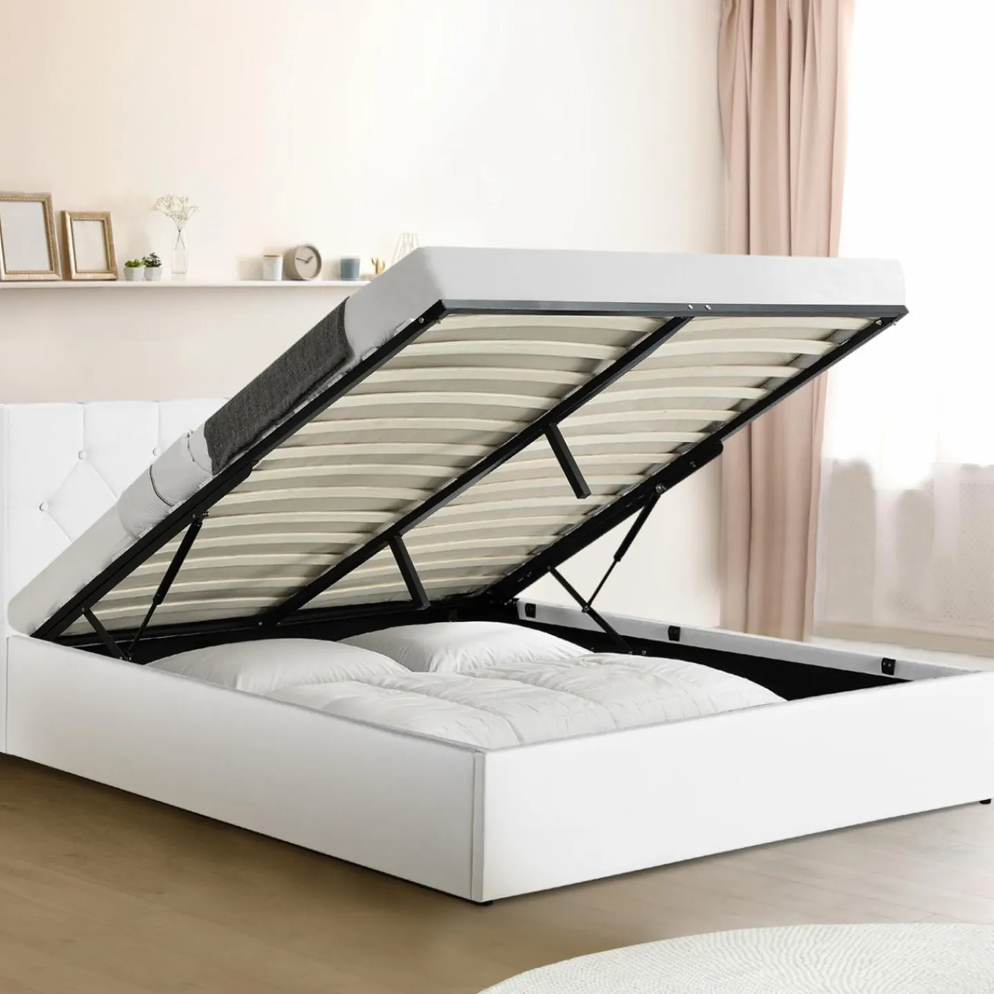 Lit coffre avec tête de lit blanc 160x200 cm*IDMarket Sale