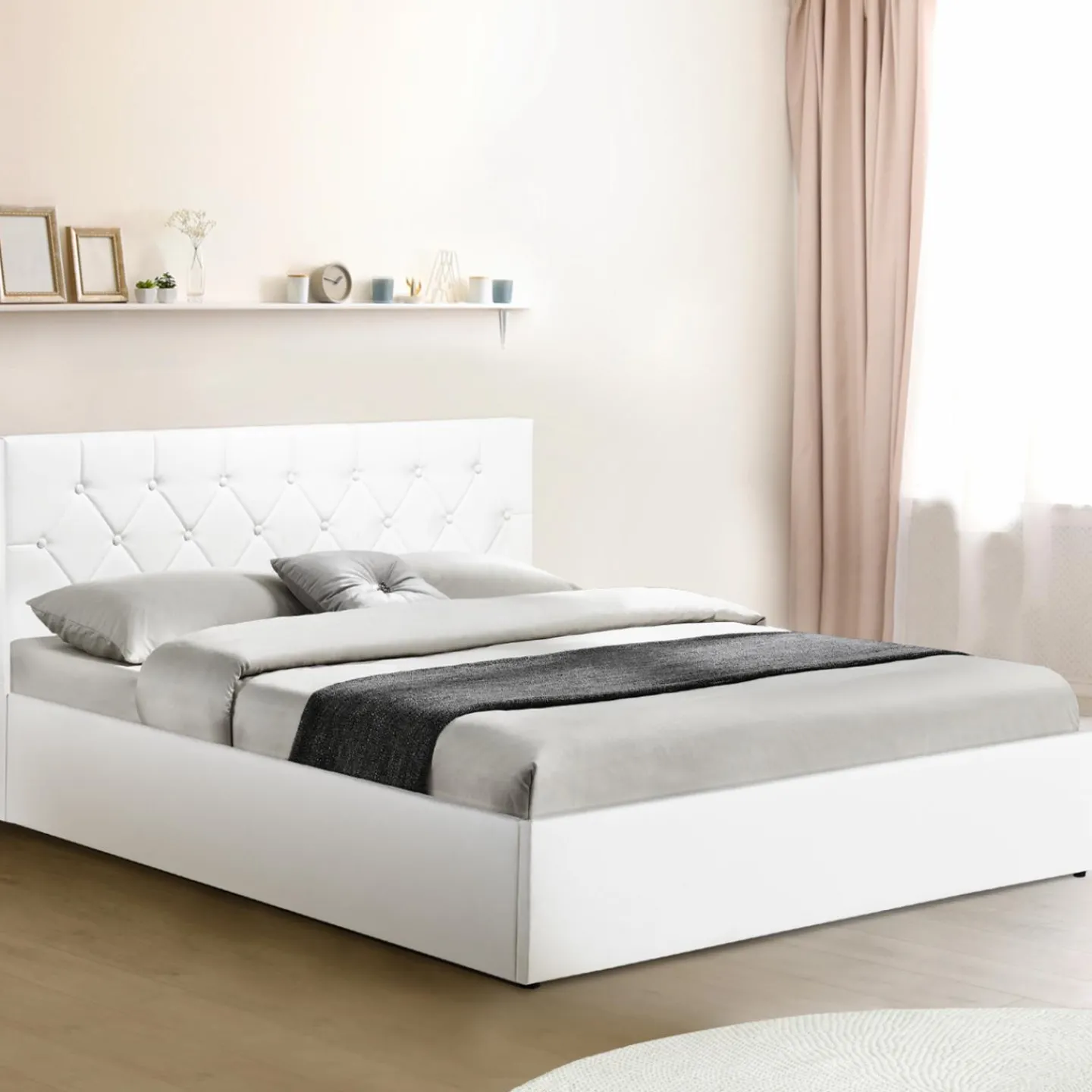 Lit coffre avec tête de lit blanc 160x200 cm*IDMarket Sale