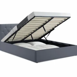 Lit coffre avec tête de lit gris 160x200 cm*IDMarket New