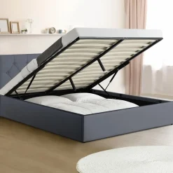 Lit coffre avec tête de lit gris 140x190 CM*IDMarket New