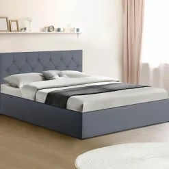 Lit coffre avec tête de lit gris 140x190 CM*IDMarket New