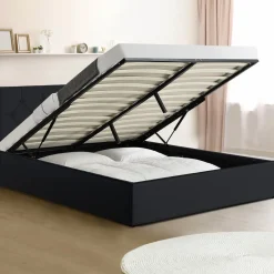 Lit coffre avec tête de lit noir 140x190 cm*IDMarket