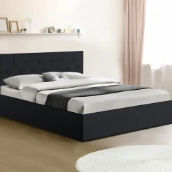 Lit coffre avec tête de lit noir 140x190 cm*IDMarket