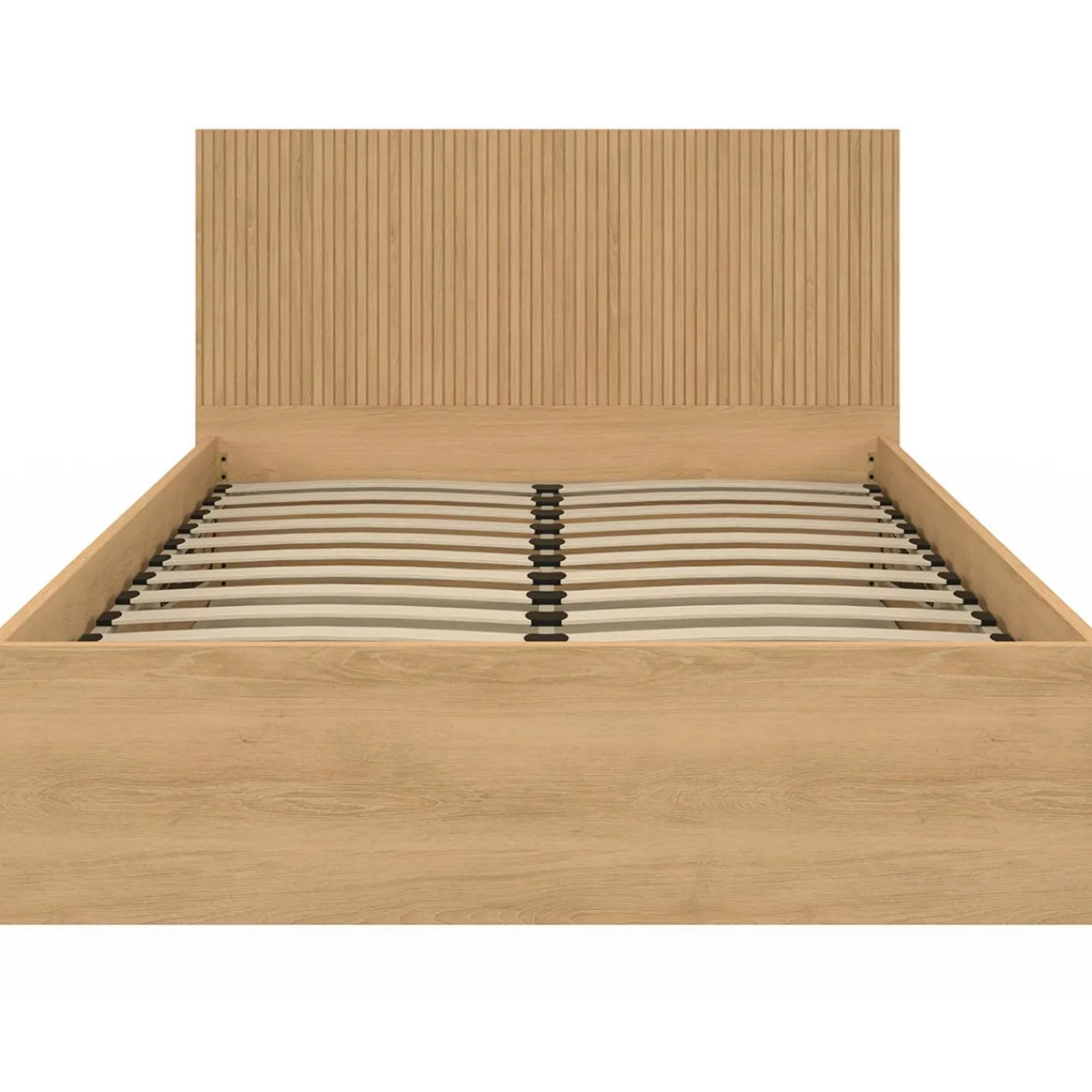 Lit coffre double 140 x 190 cm avec tête de lit et sommier effet lattes et bois*IDMarket New