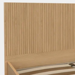 Lit coffre double 140 x 190 cm avec tête de lit et sommier effet lattes et bois*IDMarket New