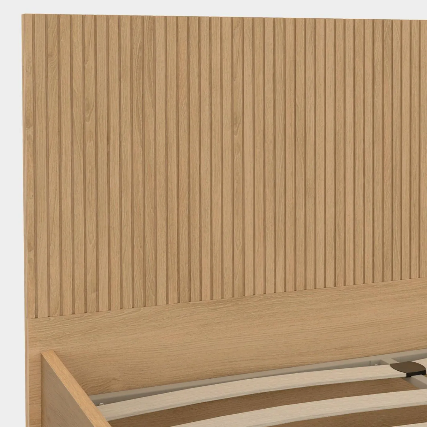 Lit coffre double 140 x 190 cm avec tête de lit et sommier effet lattes et bois*IDMarket New