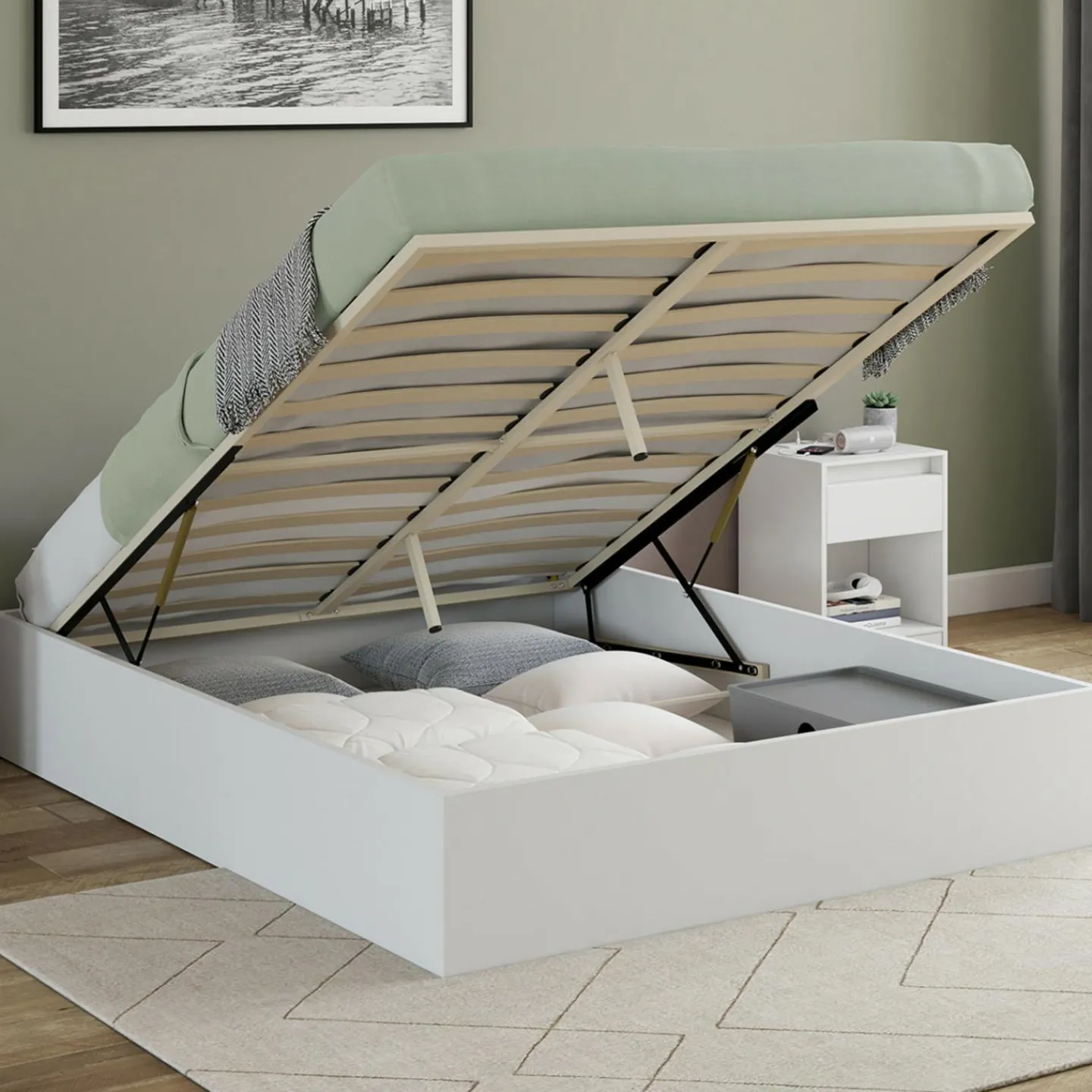 Lit coffre double avec sommier 160 x 200 cm blanc*IDMarket Outlet