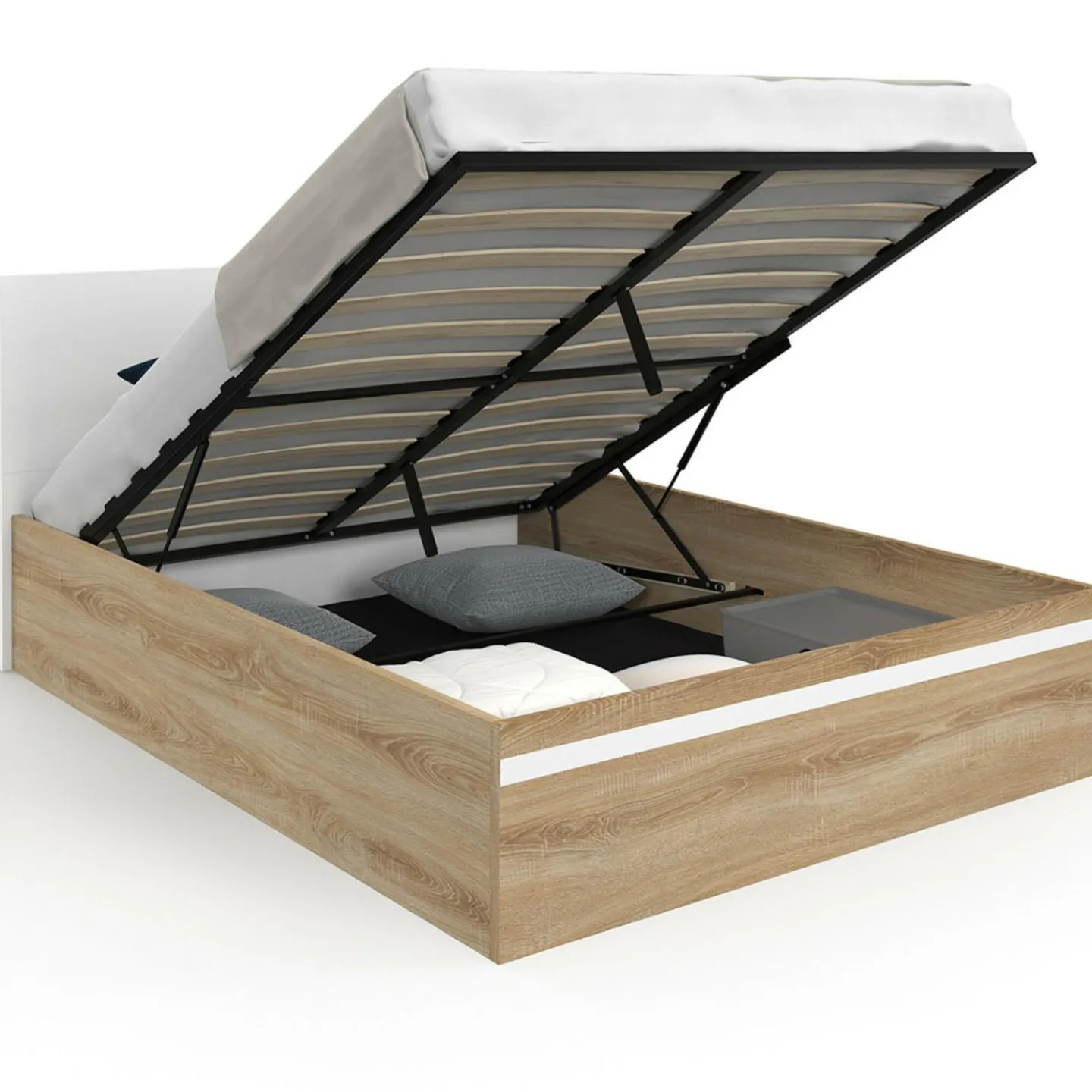 Lit coffre double avec tête de lit et sommier*IDMarket New