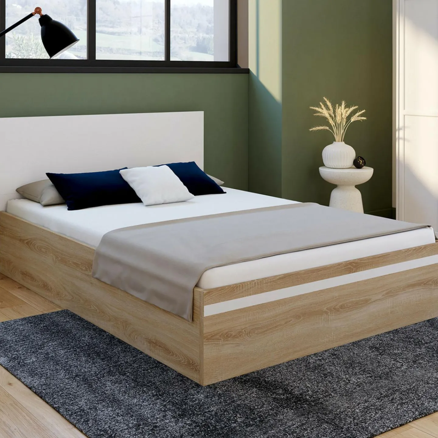 Lit coffre double avec tête de lit et sommier*IDMarket New