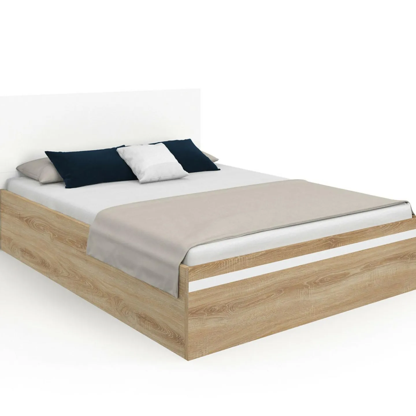 Lit coffre double avec tête de lit et sommier*IDMarket New