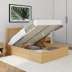 Lit coffre double avec tête de lit cannage*IDMarket Clearance