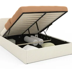 Lit coffre double avec tête de lit et sommier 140x190 cm tissu bouclette*IDMarket Sale