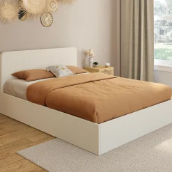 Lit coffre double avec tête de lit et sommier 140x190 cm tissu bouclette*IDMarket Sale