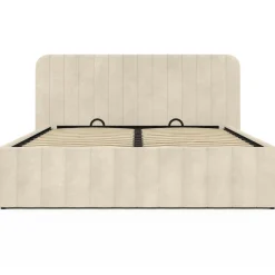 Lit coffre double avec tête de lit en velours beige 160x200 cm*IDMarket Outlet