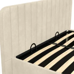 Lit coffre double avec tête de lit en velours beige 160x200 cm*IDMarket Outlet