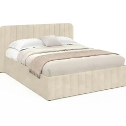 Lit coffre double avec tête de lit en velours beige 160x200 cm*IDMarket Outlet
